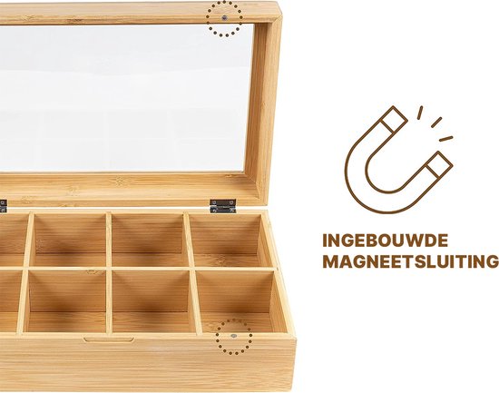 Organisateur boîte à thé en bois 8 compartiments teabox