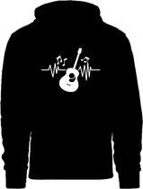 Grappige hoodie - hartslag - heartbeat - gitaar - gitarist - maat L