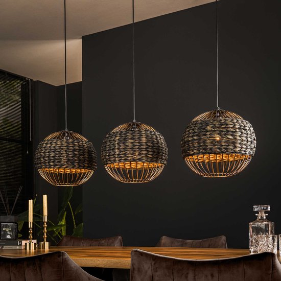 Lampe de table à manger rurale 3 boules lumineuses jacinthe d'eau | Nickel noir