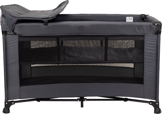 Novi Baby® Kiki Luxe - Campingbed - Donker Grijs - reisbed - Inclusief transporttas - Inclusief verschoonblad - Inclusief bodemverhoger