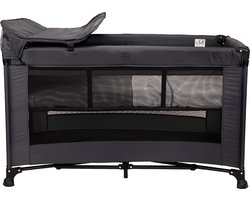 Novi Baby® Kiki Luxe - Campingbed - Donker Grijs - reisbed - Inclusief transporttas - Inclusief verschoonblad - Inclusief bodemverhoger