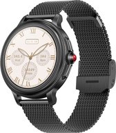 Valante EliteX Smartwatch - Smartwatch Dames - Zwart staal - 40 mm - Stappenteller - Hartslagmeter - Saturatiemeter - Bellen via Bluetooth