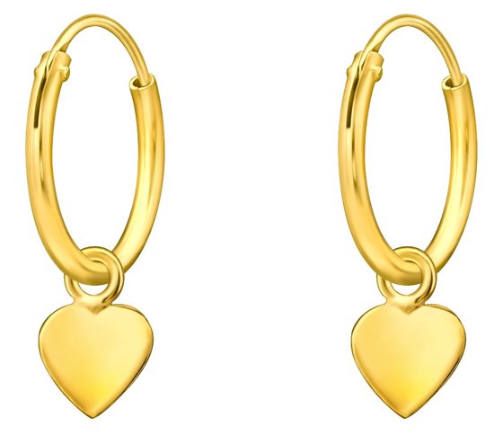 Joy|S - Zilveren hartje bedel oorbellen - oorringen - 14k goudplating - kinderoorbellen