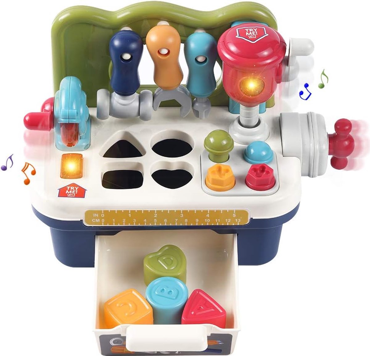 Berkatmarkt - Musical Learning Construction Workbench Toys For Kids Sounds Lights Effects Shape Sorter Early Educational Building Tool Pretend Play For 1 2 3+ Years Old Boys Girls Baby Toddler