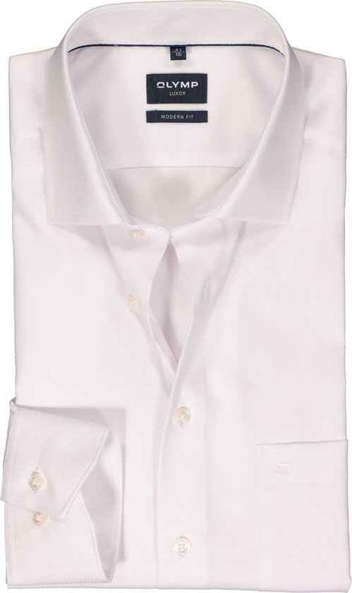 OLYMP modern fit overhemd - structuur - wit - Strijkvrij - Boordmaat: 43