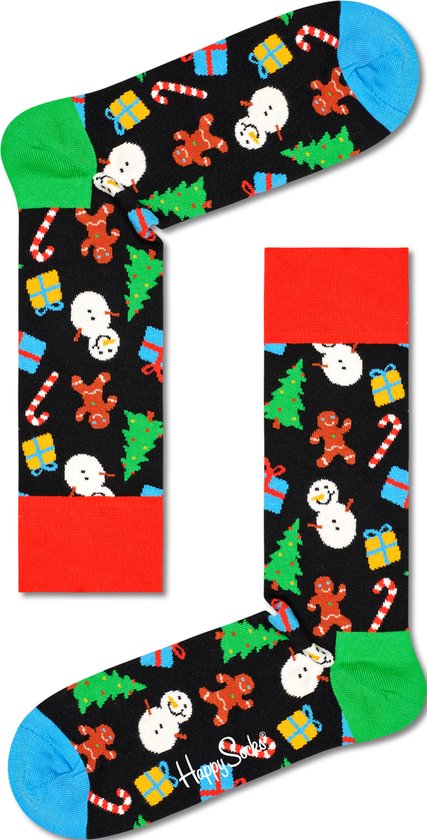 Happy Socks Bring It On Sock - kerstpret op zwart - Unisex - Maat: 41-46