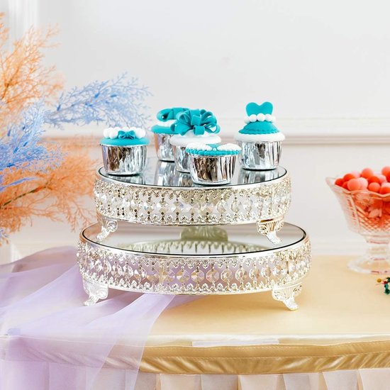 Nuptio Spiegelstandaards Taarten Zilver: 12 Inch Taartstandaard Dessertbord Metaal Groot met Kristallen Kralen voor Bruiloft Verjaardag Baby Shower Party Cupcake Afternoon Tea Cakes Desserttafel Nuptio Spiegelstandaards Taarten Zilver: 12 Inch Taartstandaard Dessertbord Metaal Groot met Kristallen Kralen voor Bruiloft Verjaardag Baby Shower Party Cupcake Afternoon Tea Cakes Desserttafel