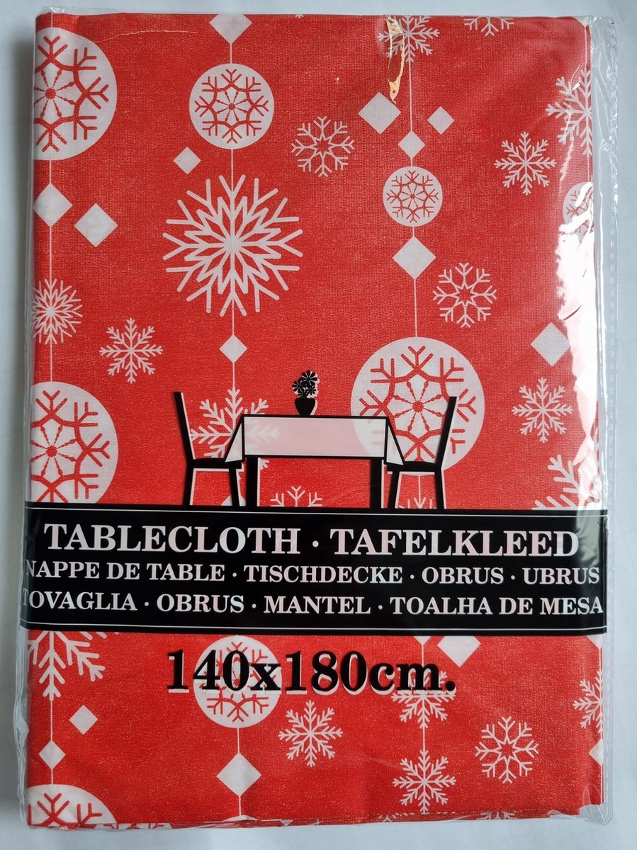 Tafelkleed, tafellaken, kerst, winter, rood met sneeuwvlokken, 140 x 180