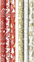 Assortiment Rood en Zilverkleurig luxe kerstpapier inpakpapier cadeaupapier - 200 x 70 cm - 12 rollen