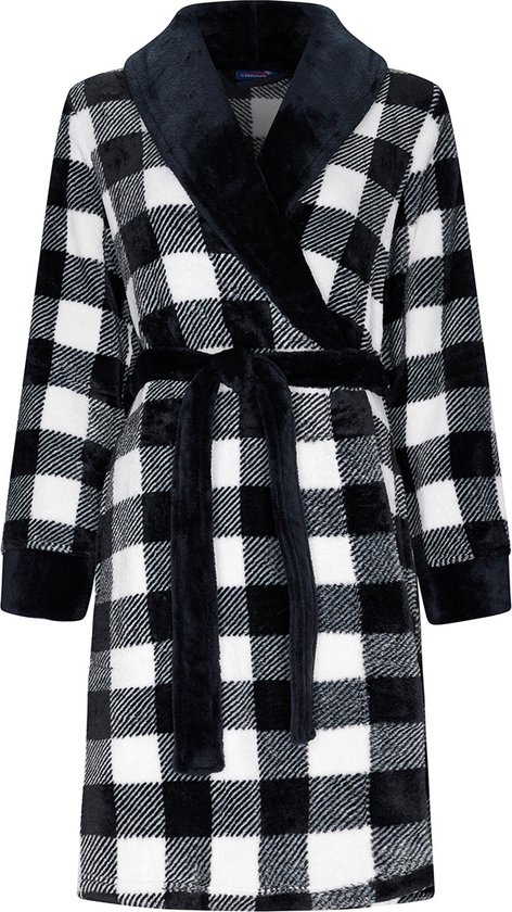 Damesbadjas ruit zwart wit - fleece-(48-50) XL