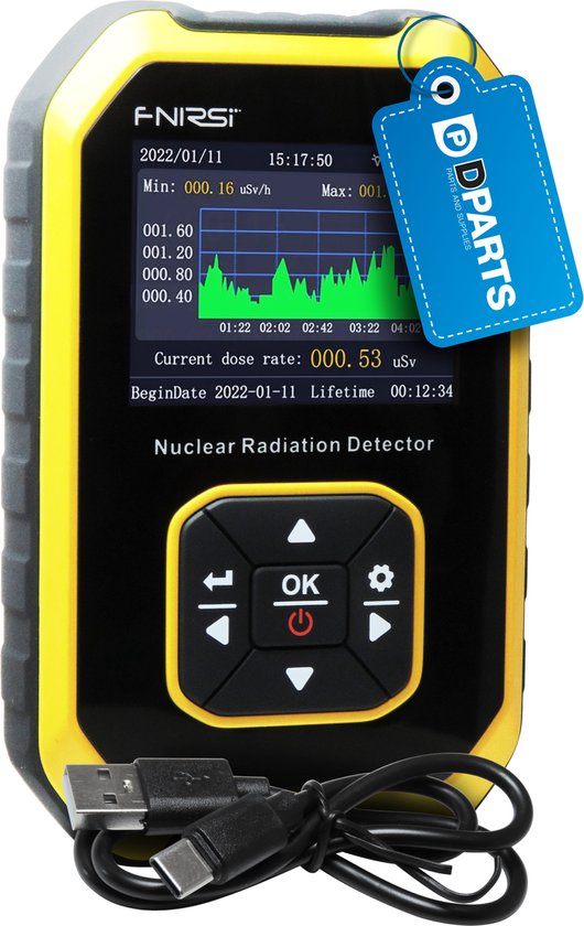 Foto: Dparts geigerteller met oplaadbare accu stralingsmeter meet r ntgenstraling gammastraling en b tastraling geiger counter dosimeter radioactief nucleaire straling detector