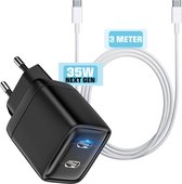35W Adapter USB-C (2 Poorten) + USB C Oplaadkabel - 3 Meter - Maximale Snelheid - Gecertificeerd - Phreeze Origineel - Geschikt voor IP15 Pro Plus Max
