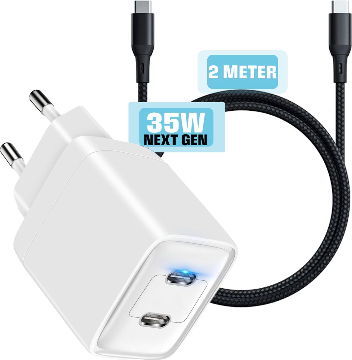 35W USB C Lader Stekker met Snellader USB C Oplader Kabel 2 Meter Lange USB Type C