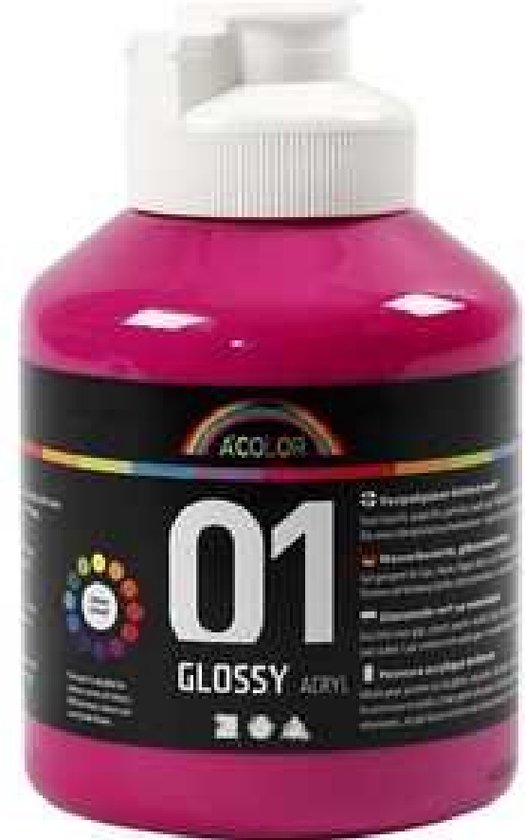 Foto: Acrylverf schoolverf roze glossy glanzende acrylverf voor schoolprojecten waterbasis verf 500 ml incl crea gift