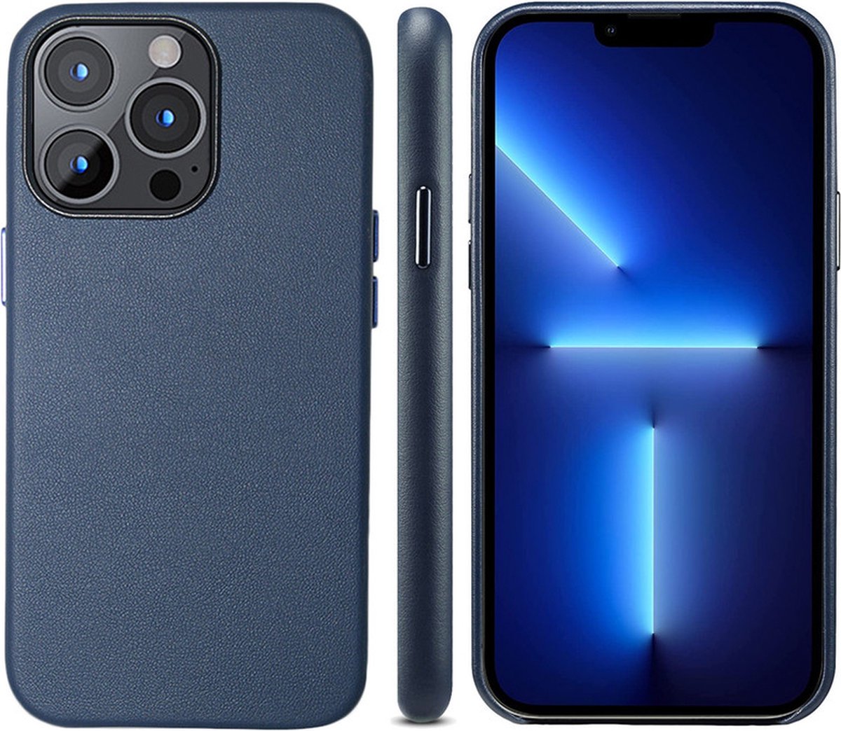 iPhone 14 PLUS Leren Hoesje - Luxe Back Cover Case Leer - Donkerblauw - Provium