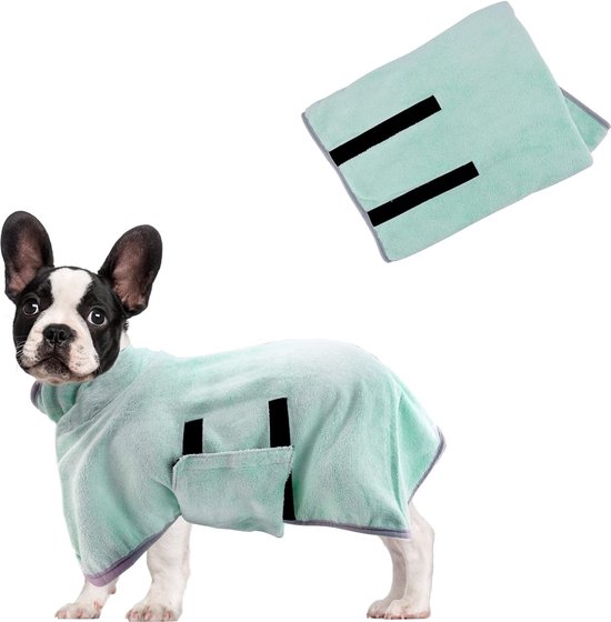 Hondendroogjas, hondenhanddoek, badjas voor kleine, middelgrote honden, badjas, superabsorberende hondendrooghanddoek, zachte verstelbare puppybadjas na het douchen (M/50 cm, groen)