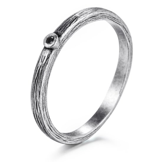 Magnetox X Kingka - Diamant Stapel - Ring - Antiek Zilver + Zwarte Diamant - 925 Sterlingzilver - Dames - 60mm