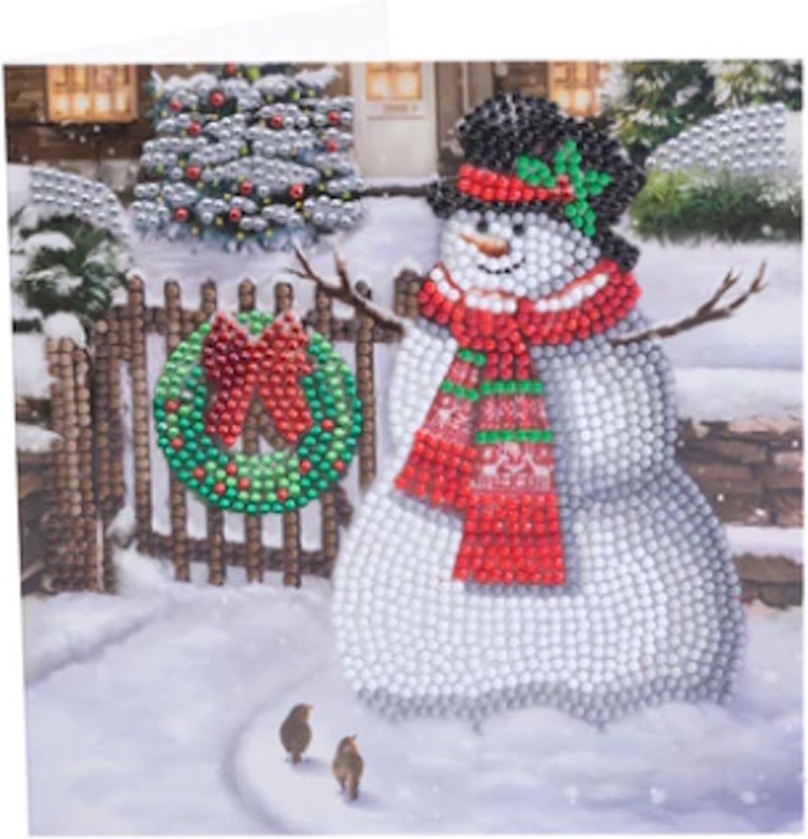 Diamond Painting Kerstkaart Smiling Snowman 18 x 18 cm