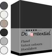 Droomtextiel Zachte Flanel Velvet Hoeslaken Zwart Lits-Jumeaux 160x200 cm - Hoogwaardige Kwaliteit - Super Zacht
