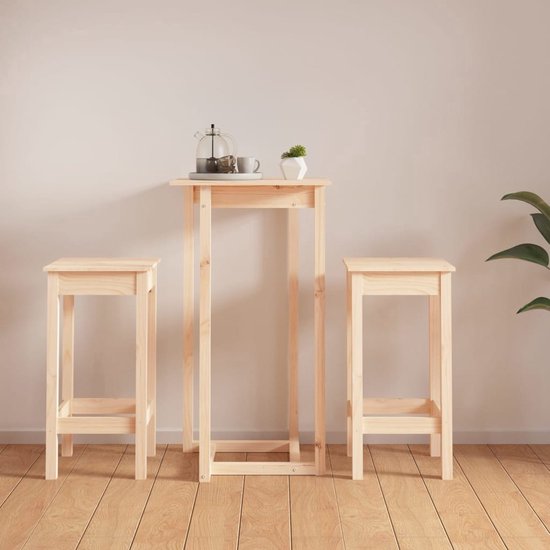 Foto: The living store houten bartafel massief grenenhout 60x60x110cm inclusief 2 barstoelen