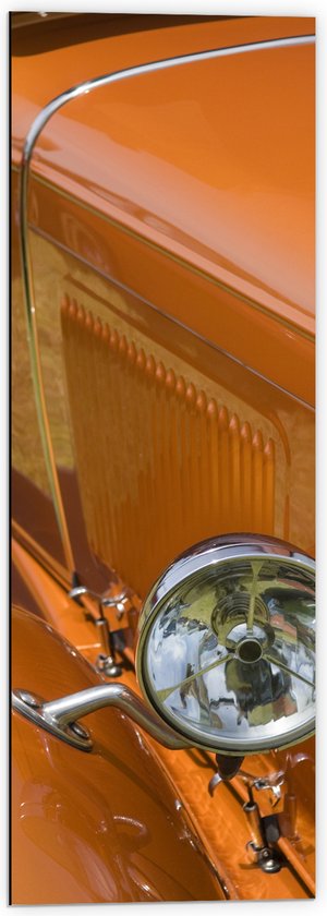 Dibond - Spiegels van Gele Oude Auto - 40x120 cm Foto op Aluminium (Wanddecoratie van metaal)