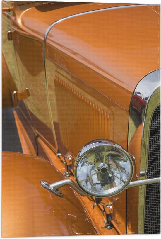 Vlag - Spiegels van Gele Oude Auto - 40x60 cm Foto op Polyester Vlag