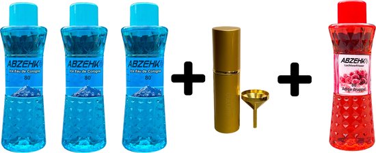 Abzehk Eau de Cologne Ice 400ml 3x + Parfumverstuiver 1x + Eau de Cologne Adige Druppel 400ml 1x