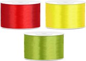 Rubans décoratifs/rubans cadeaux/rubans de satin - Set 3x pièces - jaune/rouge/vert - 38 mm x 25 mètres