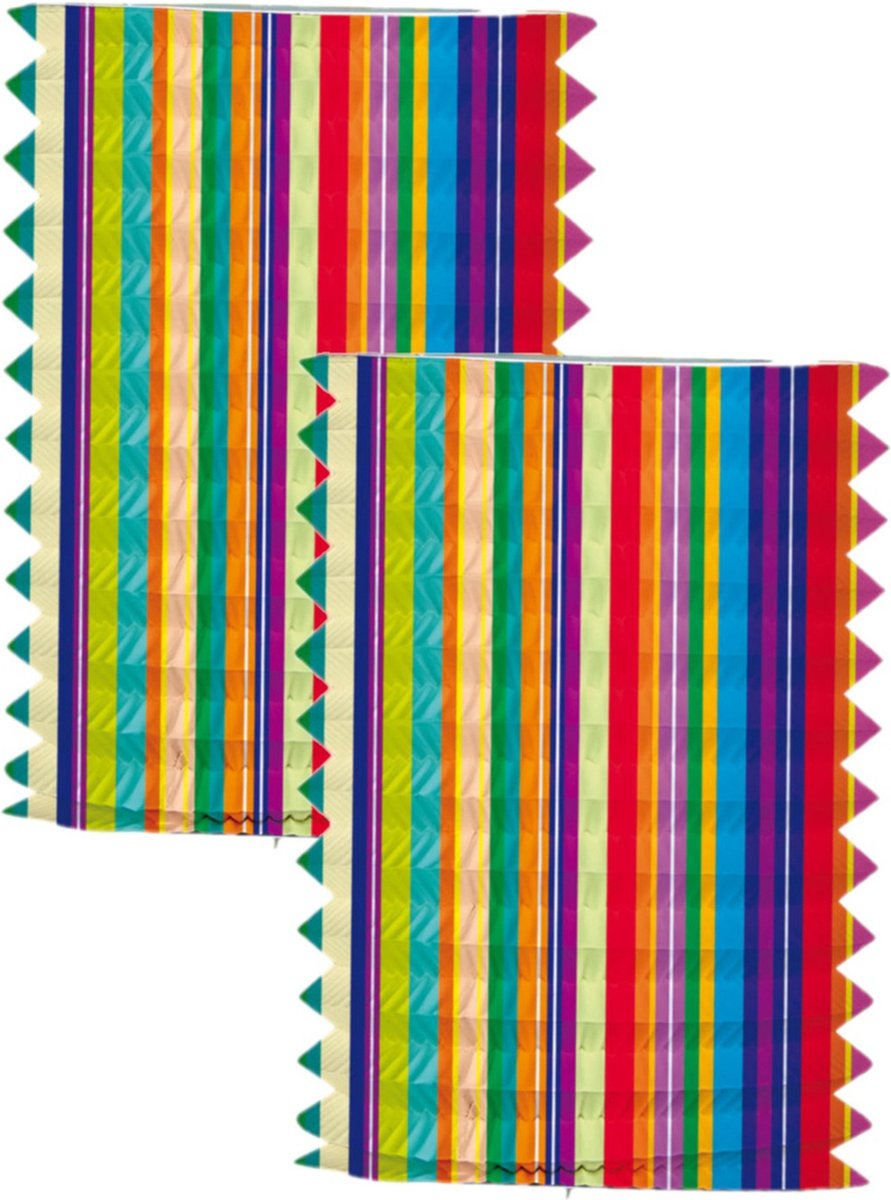 Folat Trek lampion strepen - 2x - H16 cm - meerkleurig - papier - papier - Sint Maarten/kinderfeestje versiering/lampionnen - Folat