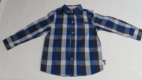 Overhemd - Jongens - Geruit - Blauw / zwart / grijst - 4 jaar 104