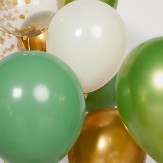 Fissaly 40 stuks Olijfgroen & Gouden Ballonnen Set met Lint – Feest Decoratie – Verjaardag Versiering – Papieren Confetti - Helium - Fissaly