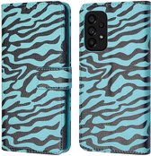 iMoshion Hoesje Geschikt voor Samsung Galaxy A53 Hoesje Met Pasjeshouder - iMoshion Design Bookcase smartphone - Meerkleurig / Black Blue Stripes