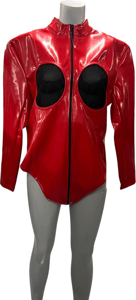 Fashion World - Rode Jas Met Doorschijn Borst - Maat XL