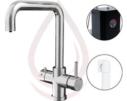 Quali Tap ® | 4 in 1 | Kokend Water kraan / Anti-Kalk Filter | RVS kleur (Geborsteld)  | U - uitloop | Keukenkraan + Boiler + Filter
