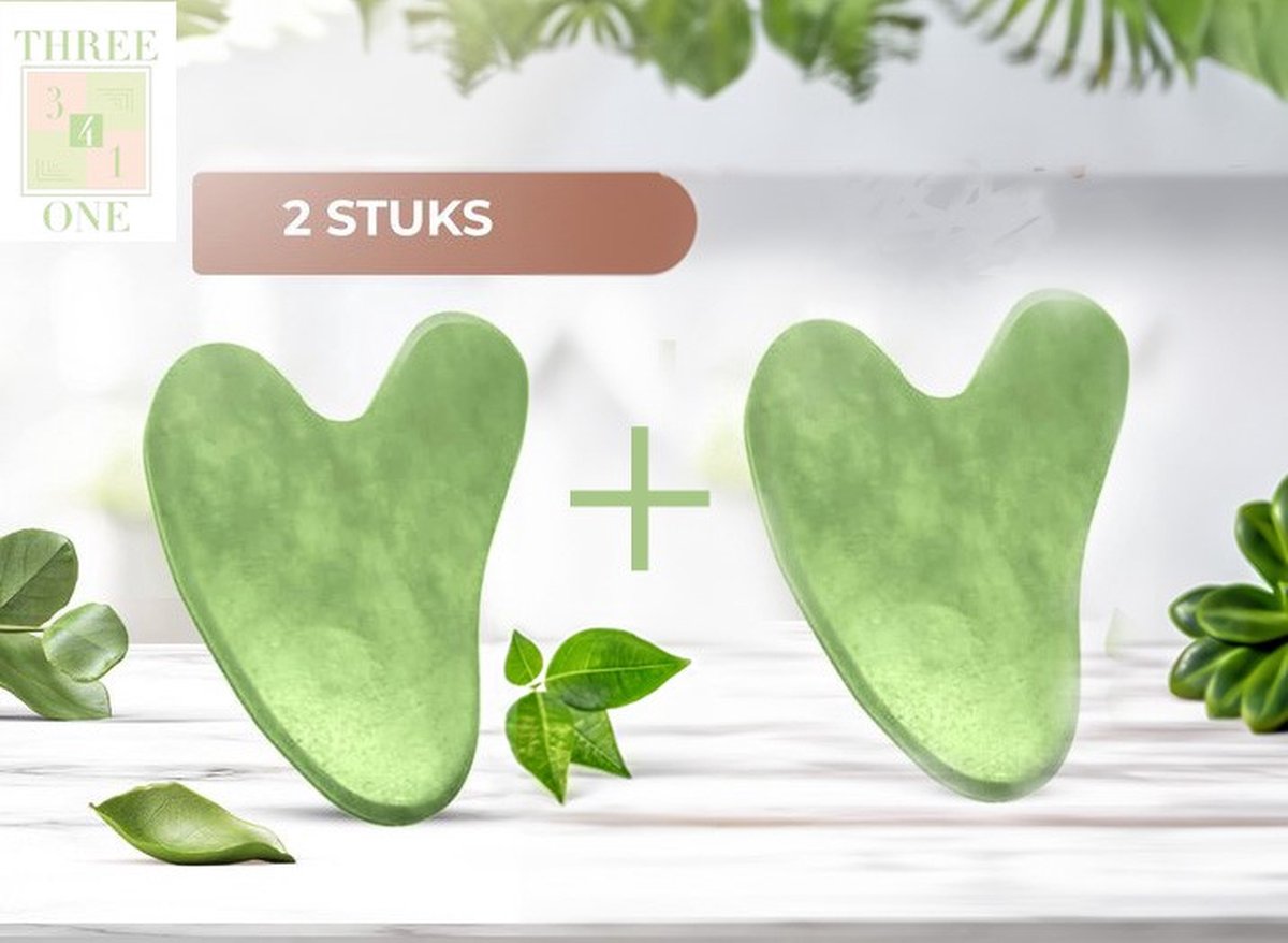 Goedkoopste Three4One Gua sha jade steen 2STUKS - gezichtsmassage - gezichtsroller
