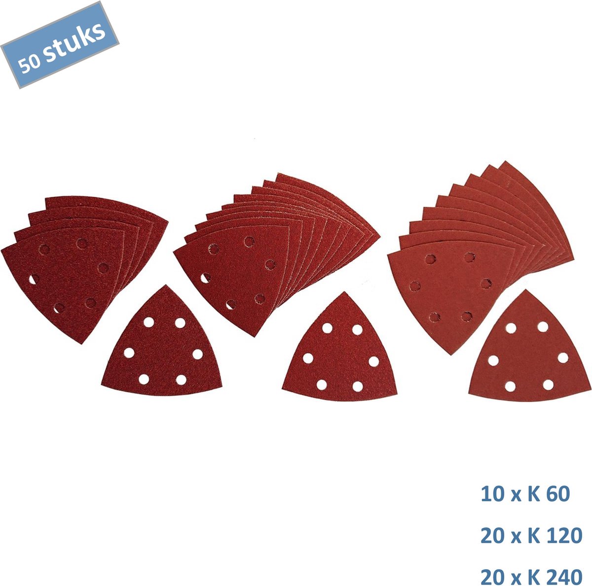 Schuurpapier delta 6-gaats - 93mm- Div korrels10x60 20x120 20x240 - Hout en metaal - 50 stuks