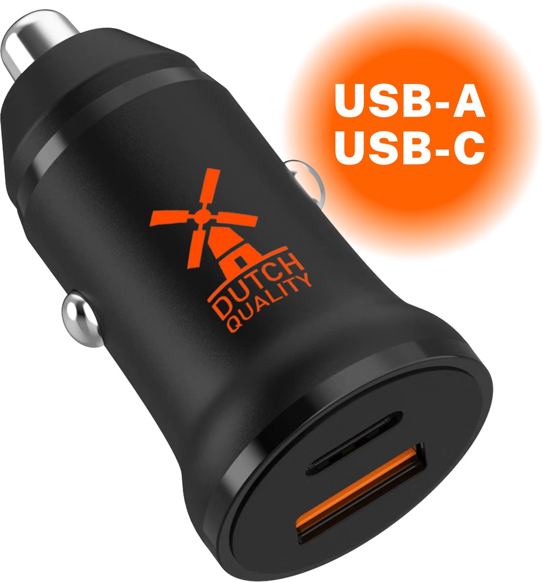 Dutch Quality® - Autolader USB A & USB C - Auto oplader USB - USB C autolader 2 poorten - Auto lader - Sigarettenaansteker USB oplader auto - Snellader - Dutch Quality