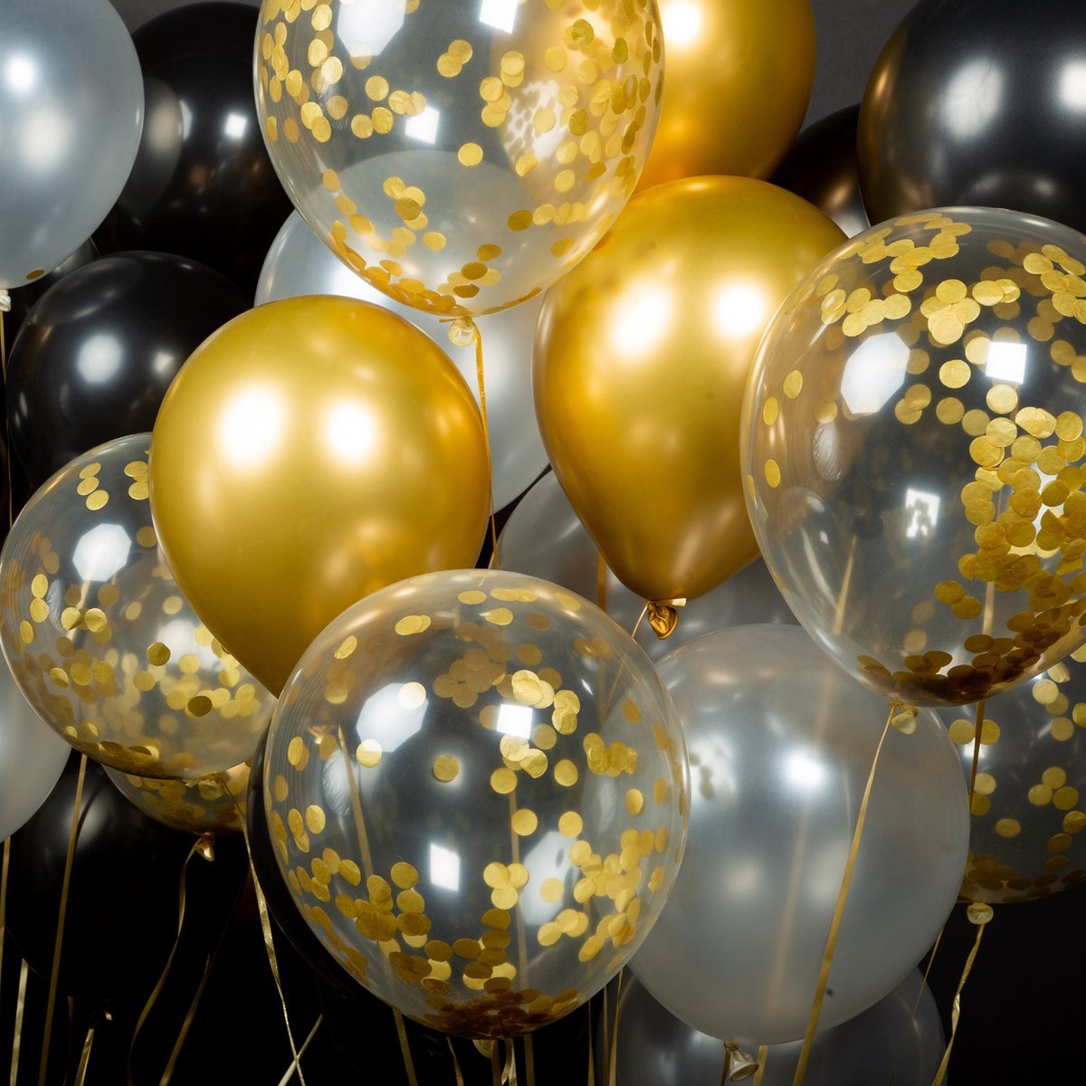 Fissaly 40 stuks Goud, Zwart & Wit Helium Ballonnen met Lint – Versiering Decoratie – Papieren Confetti – Latex - Happy New Year 2026 Versiering Pakket — afbeelding 8