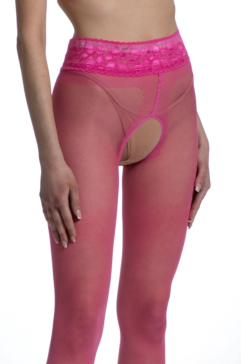 Roze Panty Open Kruis - 30 Denier - Maat: L/XL - Model: Lace - Merk: Amour