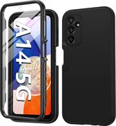 Podec 2-in-1 Hoesje met Screenprotector Geschikt voor Samsung Galaxy A14 Zwart Telefoonhoesje - Anti-Shock Case Cover