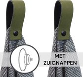 SETPRIJS - 2x Leren magneet-lus - met Zuignap + Plakstrip - KAKI - Handles and more® (handdoekhaak - handdoekhaakje - handdoeklus - handdoekhanger - magnetische handdoekhouder)