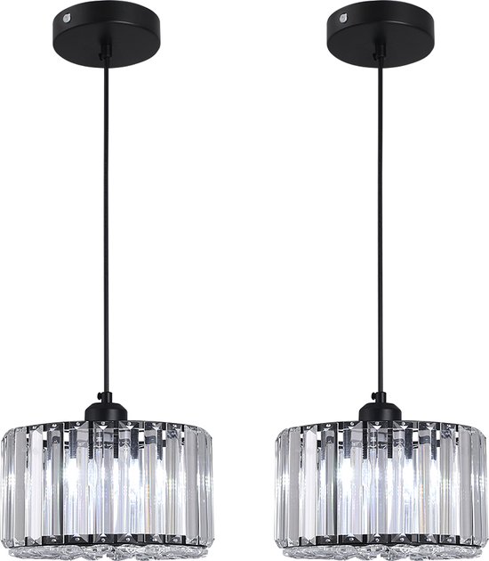 H.W.S Led-hanglamp, glas, kristal, hanglamp, decoratieve moderne kroonluchter voor villa, trap, woonkamer, eetkamer, slaapkamer, plafondlamp (26 lampen, ronde plaat