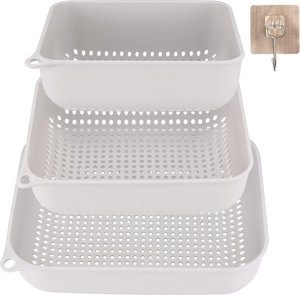 3 stuks afvoermand voor keuken, pastazeef van kunststof, zeef, afdruipzeef, pastazeef, zeefset, keukenzeef, afwasbak, filtermand van pasta, fruit, groenten
