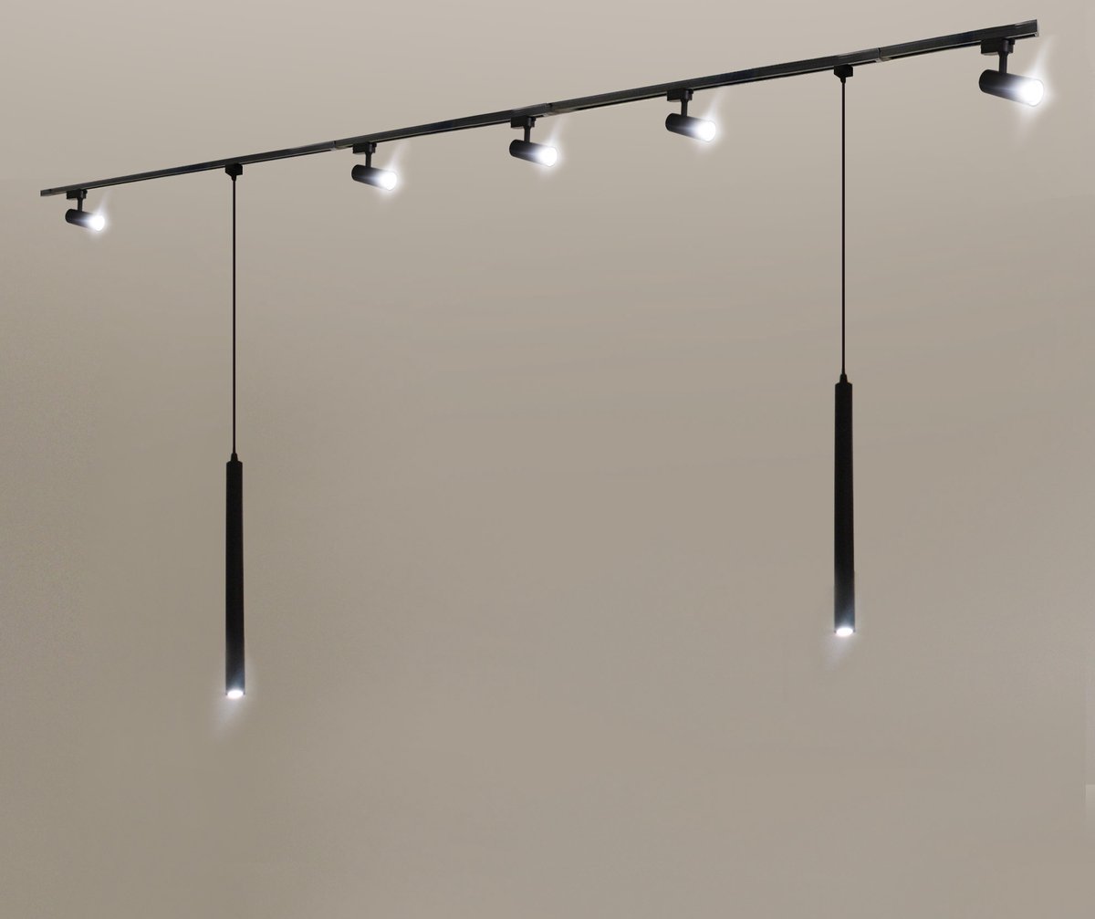 Rilimo Railverlichting - Railsysteem Plafondverlichting - GU10 Spots Ronde Spots - Dimbaar Sfeervol Zwart 5 Spots 2 Tube 4 Meter Links of Rechts