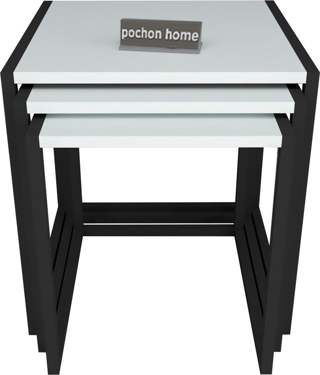 Pochon - Bijzettafel Set Aishah - Wit - 45x45x52 - Bijzettafel Metaal