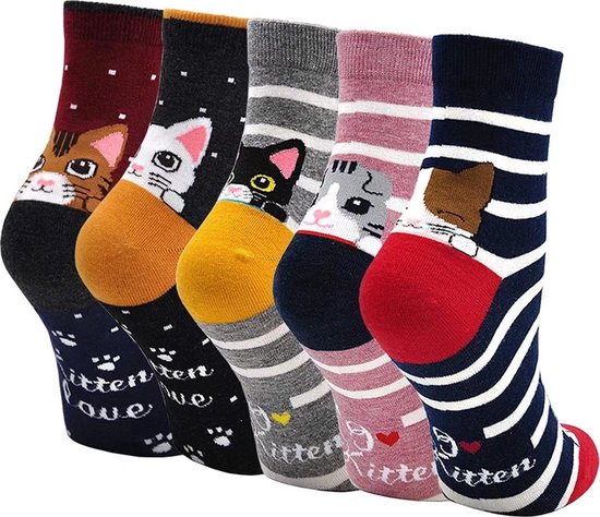 Kattenhebbedingen - Sokken met kattenprint - Kat - Poes - 5 paar - Diverse soorten