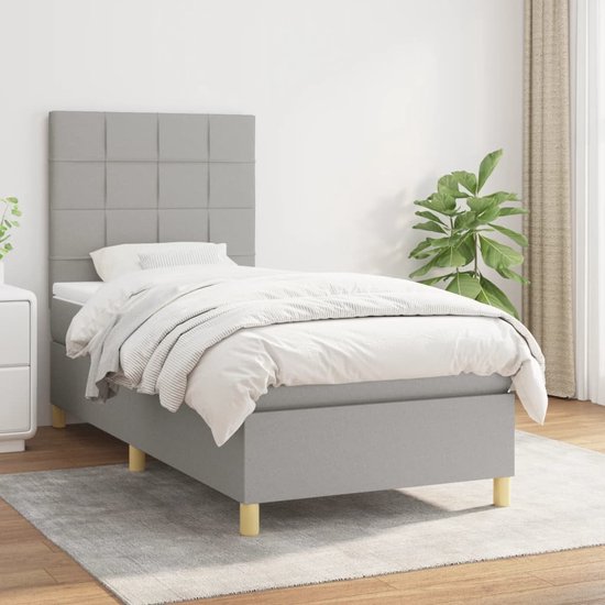 The Living Store Boxspringbed - - bed - 203 x 90 x 118/128 cm - lichtgrijs