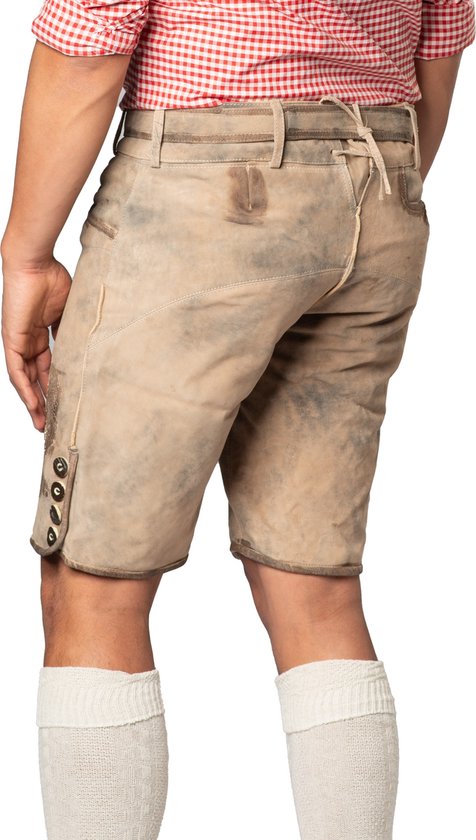 Tannhauser Korte Lederhosen Vintage Kort Grijs/Bruin Deluxe met Bretels