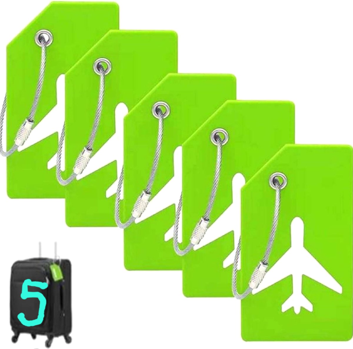 Frazimashop- Kofferlabel Silicone - 5 stuks kleur groen - Reiskoffer Reisaccessoire - Bagagelabel - Adres Label