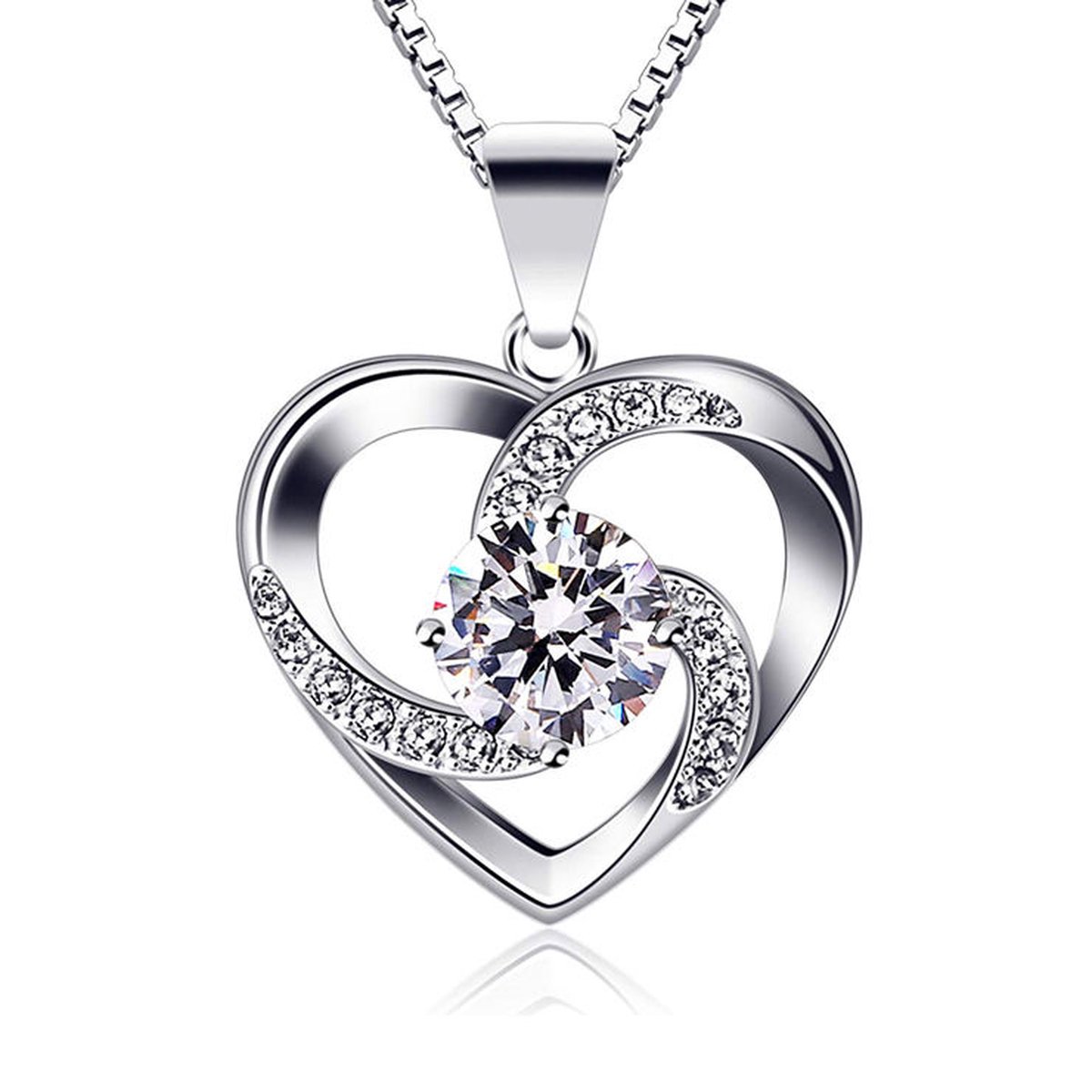 Lumici® | Sapphire Crystal Heart Ketting - Necklace - Zilver - Kristallen - Steentjes - Hartje - Verkering - Zomer - Blijdschap - Cadeau Voor Vrouwen - Moederdag Cadeau - Valentijn - Liefde - Verrassing - Zilver met Witte Steen